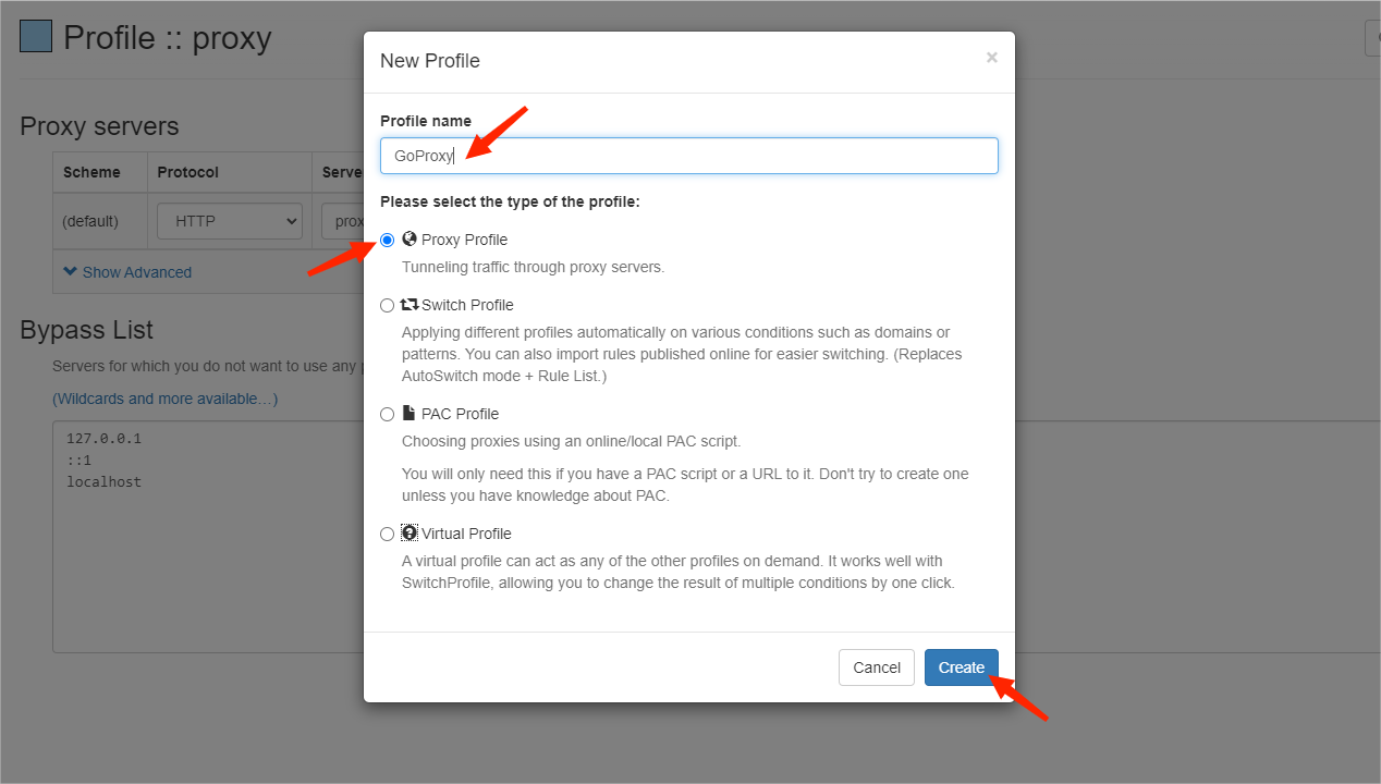 Create Proxy Profile