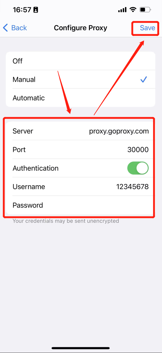 Enter Proxy Details-iPhone