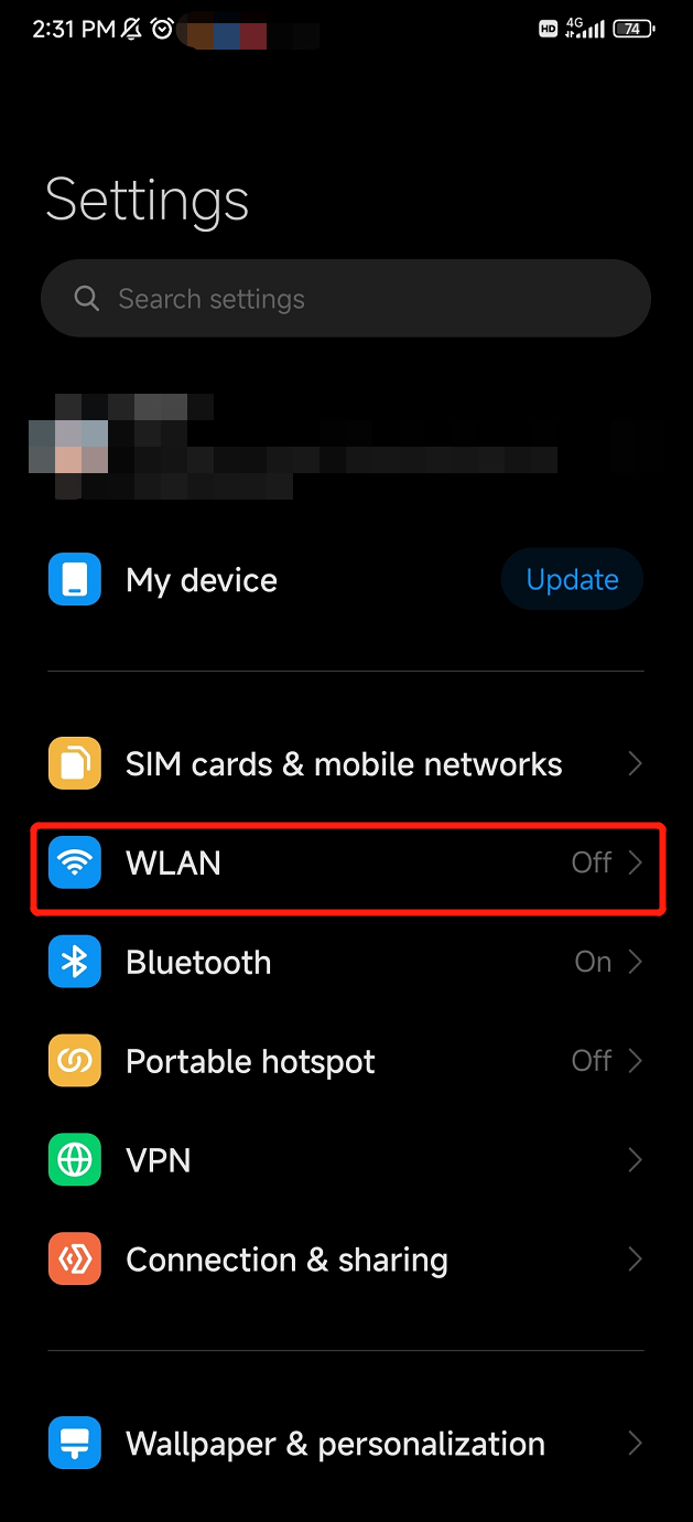 Open Wi-Fi Settings-Android
