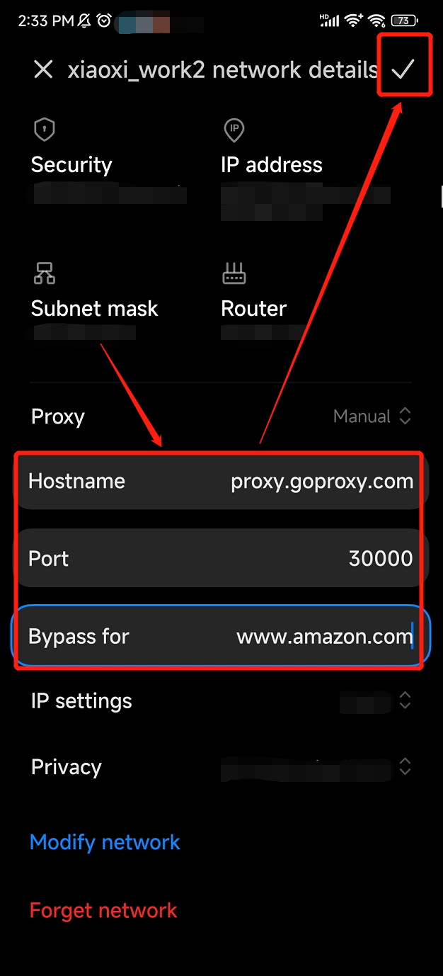 Enter Proxy Information-Android