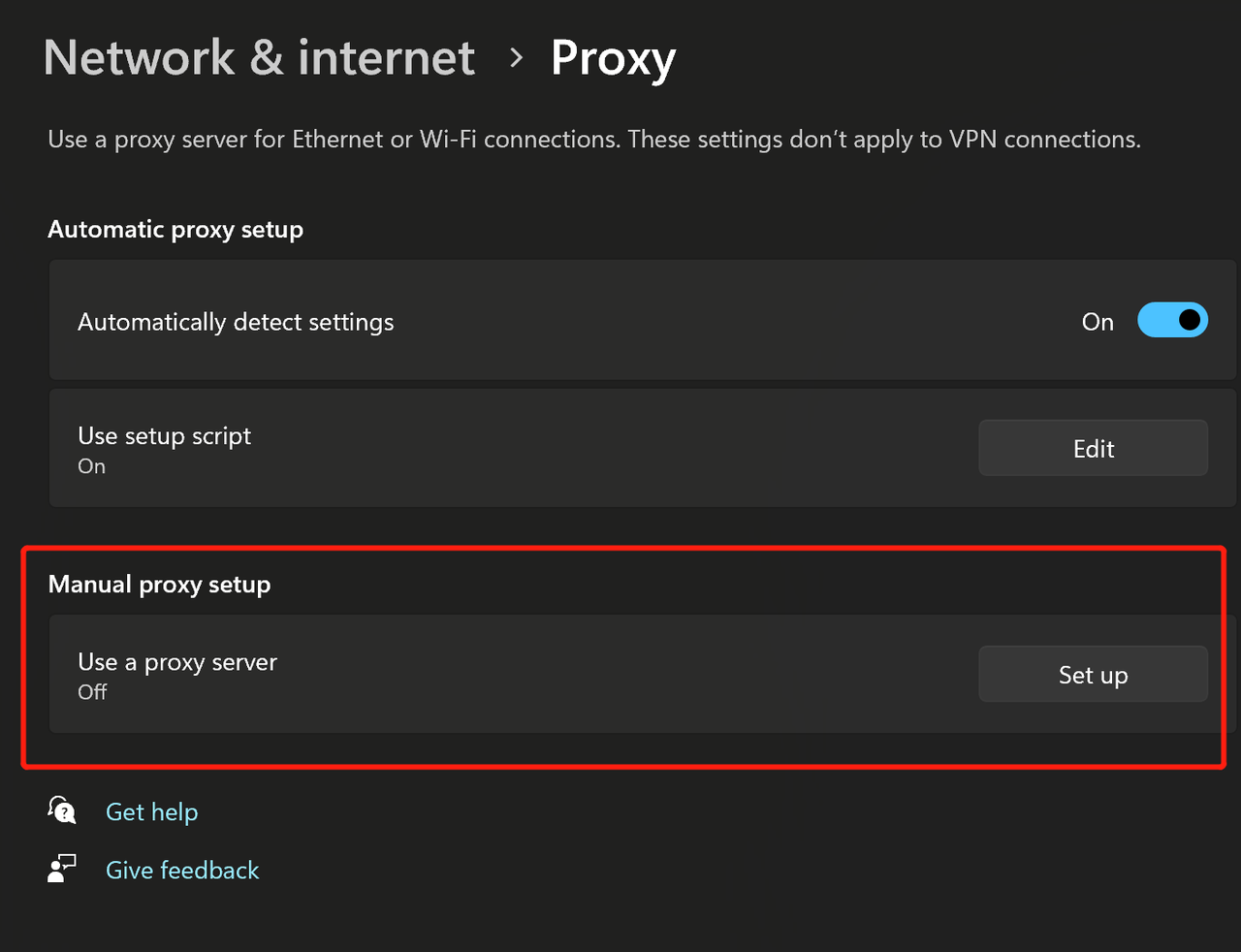 Enable Manual Proxy Setup-windows10