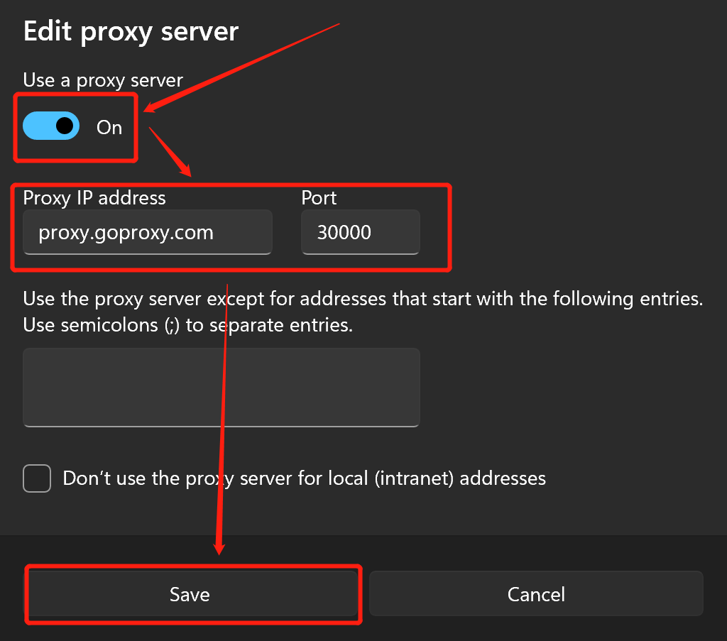 Enter Proxy Details-windows10