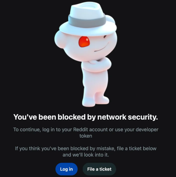 you've been blocked by network security. reddit