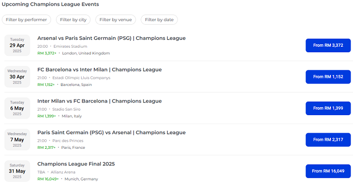 4.28 seatpick UEFA Champions League Semi-Finals price