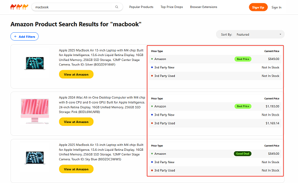 serp for macbook on camelcamelcamel 5.13